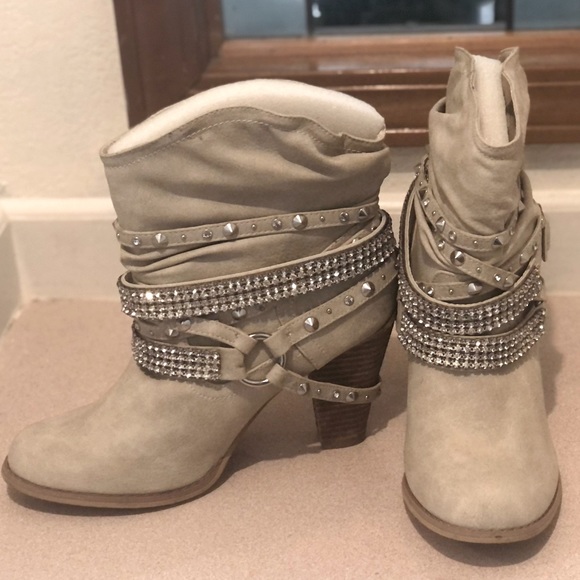 Not Rated Shoes - Faux leather boots with silver studs & rhinestones.